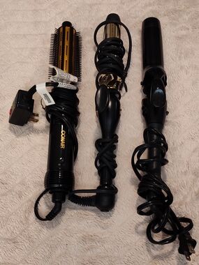 Like-New! Conair Black Hot Air Brush and 2 Other Curling Tools - Black/Gold